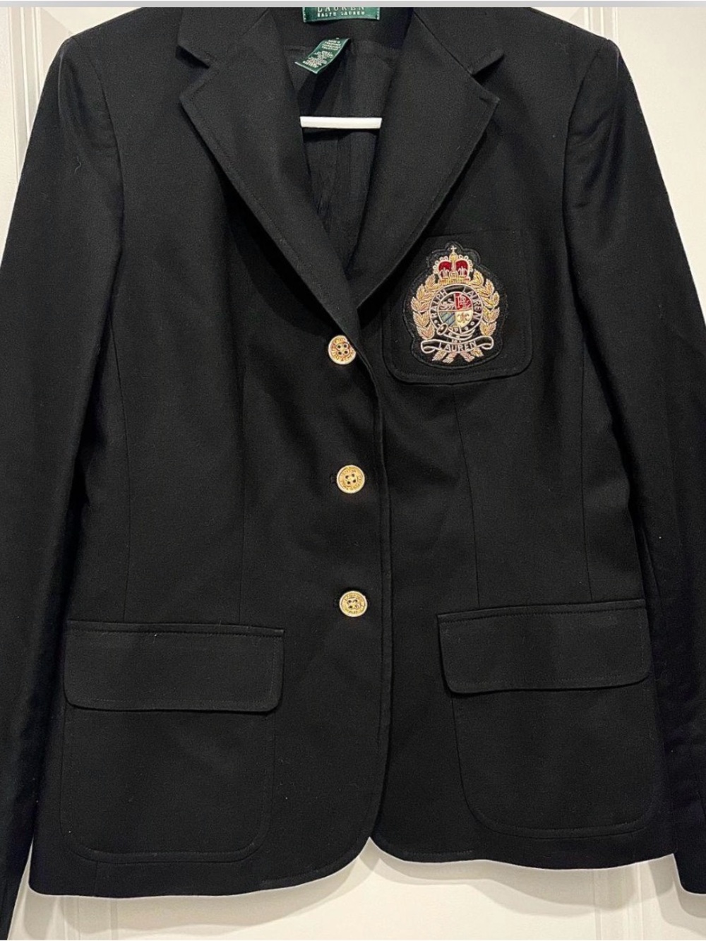 Ralph Lauren Black Crest Embroidered Blazer with Gold Buttons